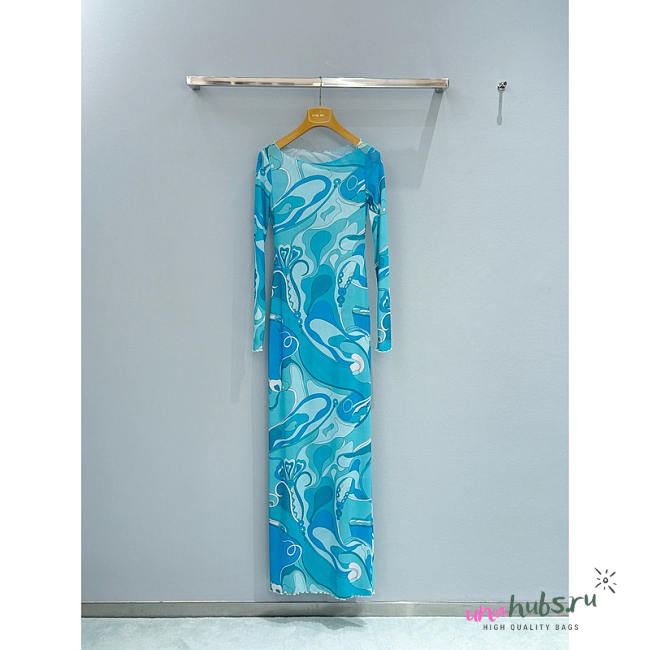 Pucci Printed Long Sleeve Maxi Dress In Blue - 1
