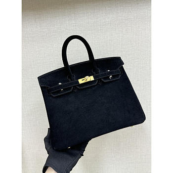 Hermes Birkin 25 Bag Black Doblis Suede 25cm