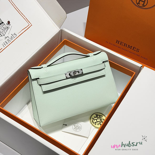 Hermes Kelly Pochette Swift Green 22cm - Unahubs - 1