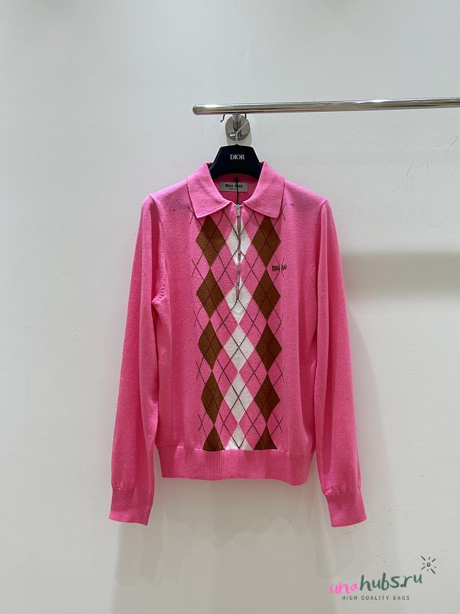 Miu Miu argyle intarsia-knit half-zip sweater - 1