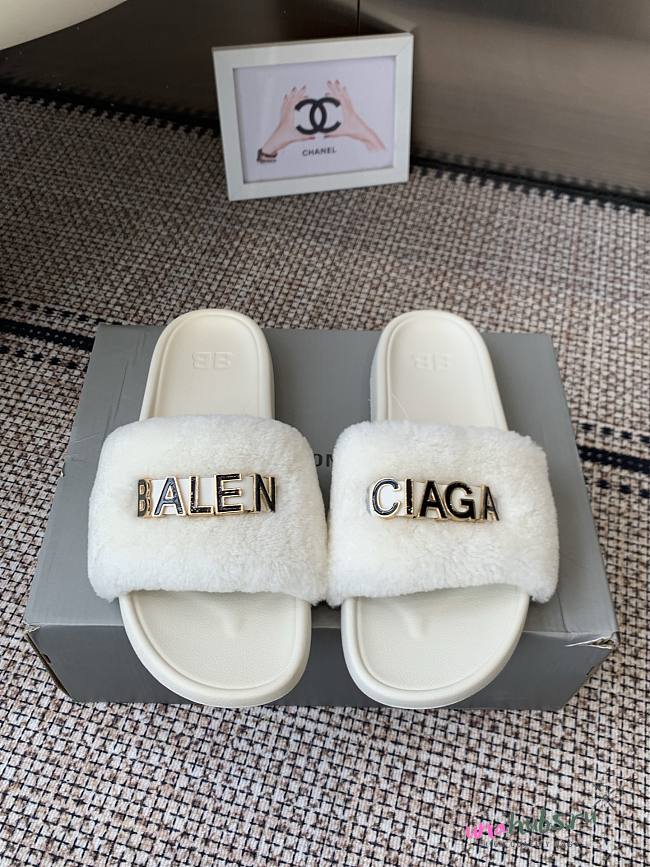 Balenciaga White Slides - 1
