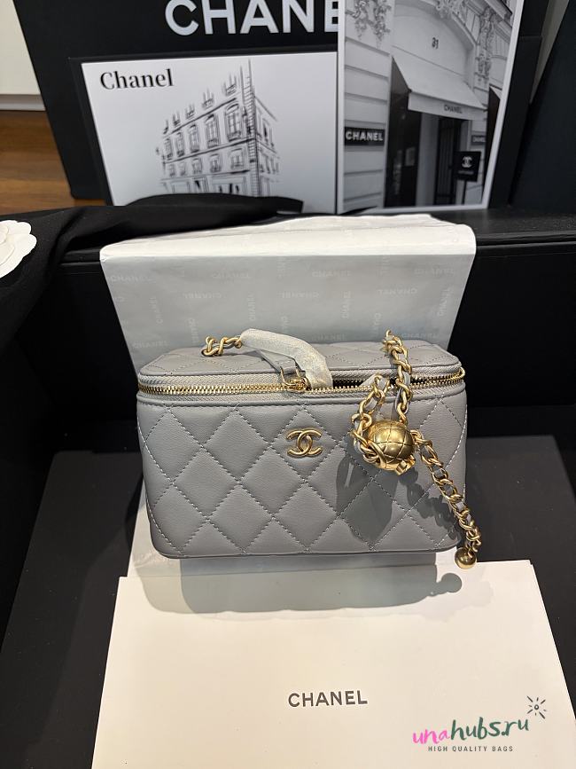 Chanel Vanity Case grey Leather Bag 17x9.5x8cm - 1