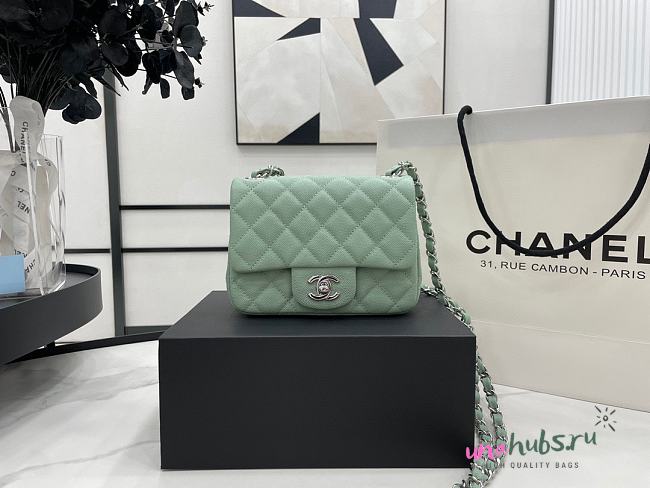 Chanel Mini Flap Bag Light Green Silver Caviar 17cm - Unahubs - 1