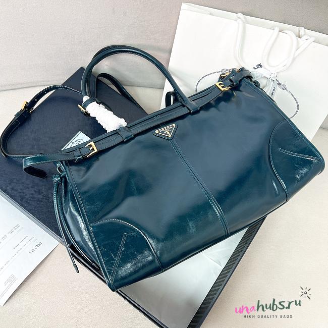 Prada Bonnie Leather Handbag Dark Green 38x30x12cm - 1