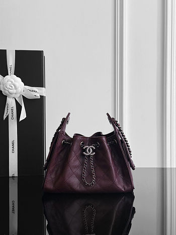 Chanel Mini 25 Handbag Burgundy Silver Caviar 22x20x12.5cm