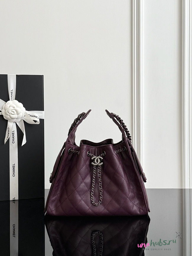 Chanel Small 25 Handbag Burgundy Silver Caviar 30x26x14cm - 1