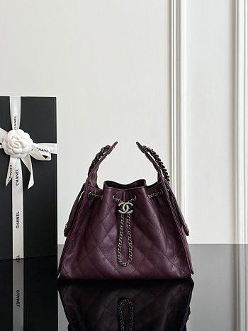 Chanel Small 25 Handbag Burgundy Silver Caviar 30x26x14cm