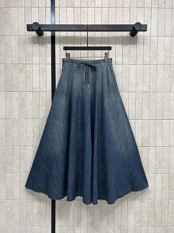 Dior Mid-Length Belted Skirt Blue denim