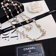 Chanel Long Necklace Metal Imitation Pearls Pink White - Unahubs - 2