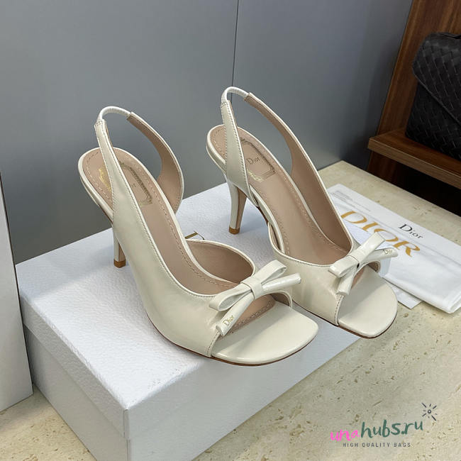 Dior Bow Heeled Slingback Sandal In Cream White - Unahubs - 1