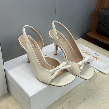 Dior Bow Heeled Slingback Sandal In Cream White - Unahubs