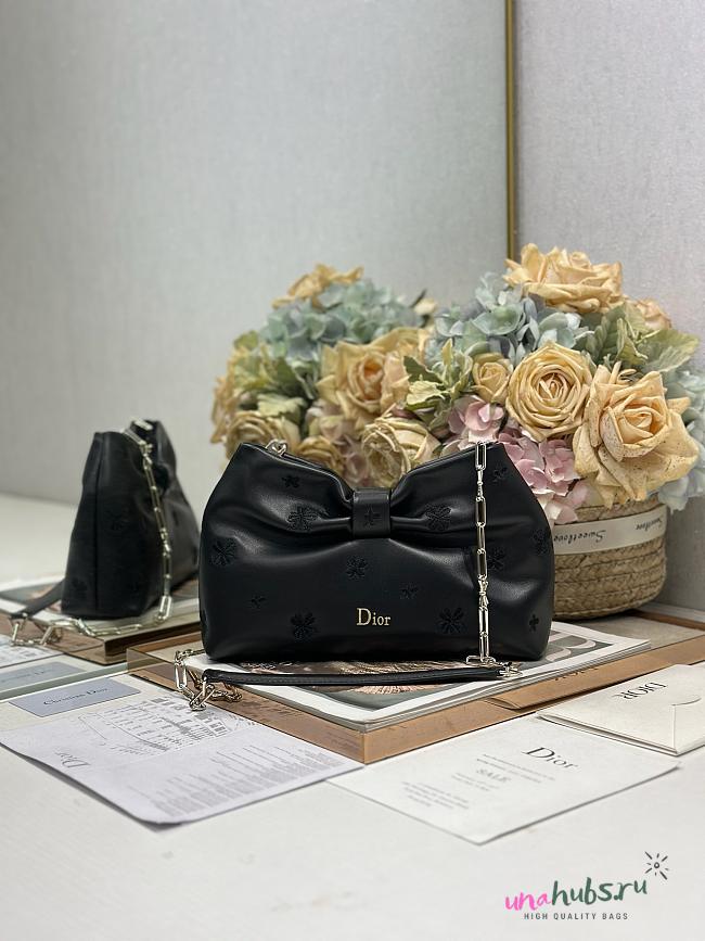 Dior Small Bow Bag Black Dior Clover Lambskin 26x16x10cm - Unahubs - 1