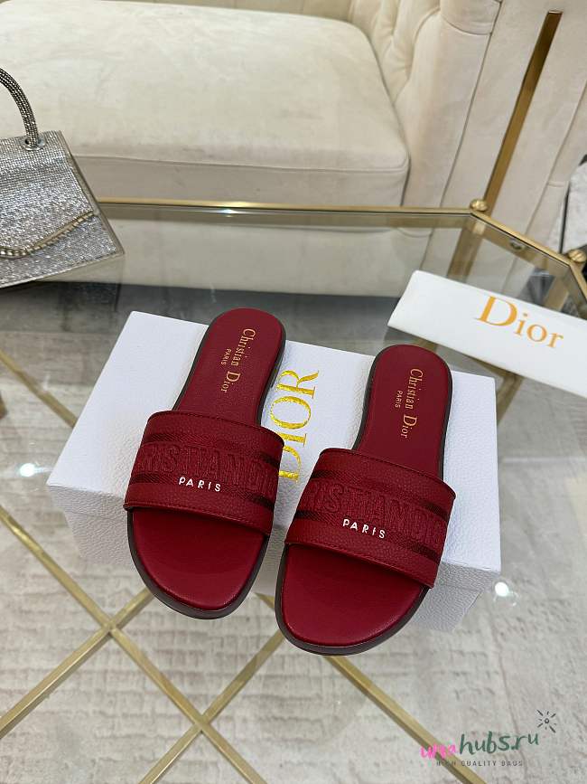 Dior Dway Slide Burgundy Grained Calfskin - Unahubs - 1