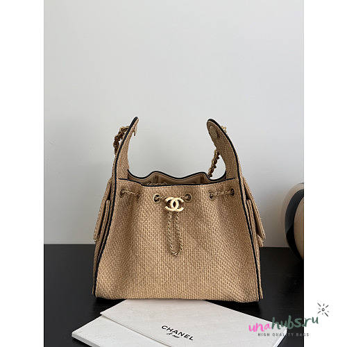 Chanel 25 Handbag Raffia Beige 30x26x14cm - 1