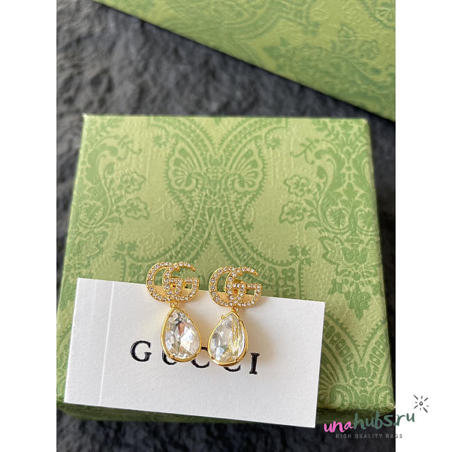 Gucci Gg Marmont Crystal Drop Earrings Gold - Unahubs - 1