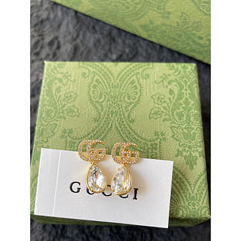 Gucci Gg Marmont Crystal Drop Earrings Gold - Unahubs