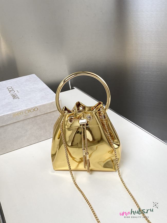 Jimmy Choo Metallic Patent Bon Bon Bag Gold 16x16x9cm - Unahubs - 1