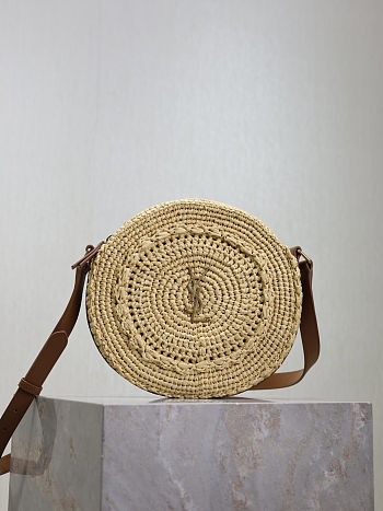YSL Round Raffia Crossbody Bag 21x21x4cm - Unahubs