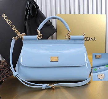 Dolce & Gabbana Sicily Bag Patent Blue 25x17x9cm - Unahubs