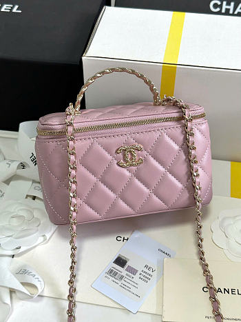 Chanel Vanity Case Top Handle Pink Lambskin 18cm - Unahubs