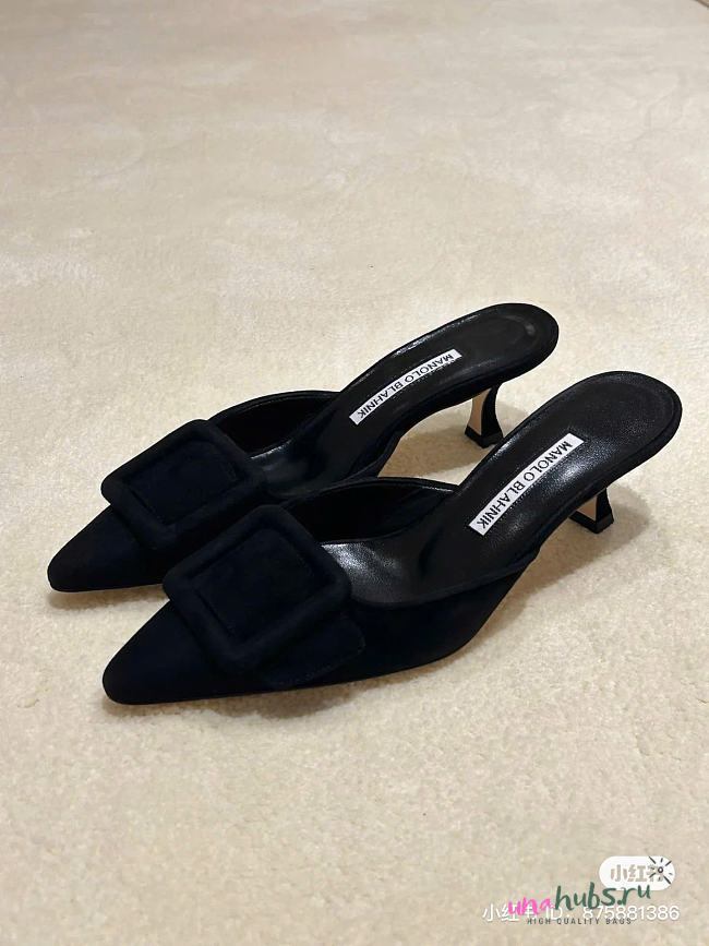 Manolo Blahnik Maysale 50 black suede mule - 1