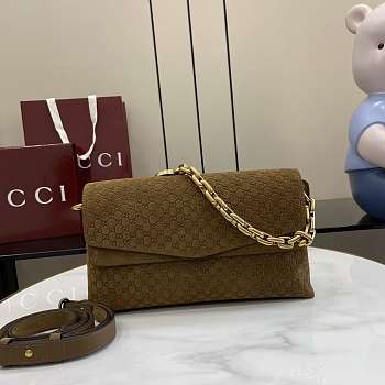 Gucci Shoulder bag with chain in brown suede 28x16x7cm - Unahubs