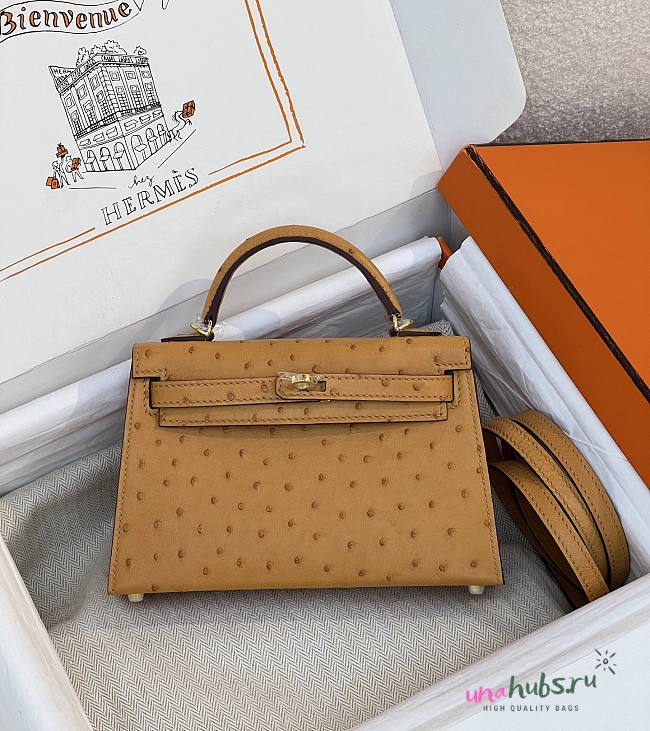 Hermes Mini Kelly Ostrich Gold 20x12x6cm - Unahubs - 1
