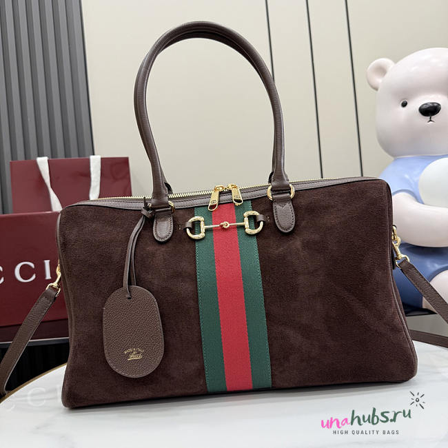 Gucci Borsetto large boston bag suede brown 38.5x12.5x13cm - Unahubs - 1