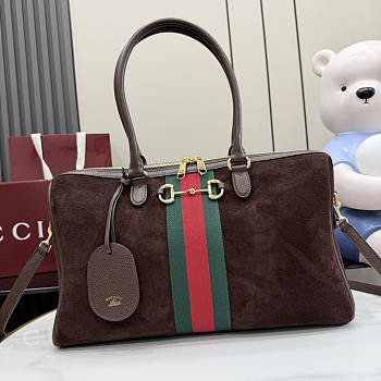 Gucci Borsetto large boston bag suede brown 38.5x12.5x13cm - Unahubs