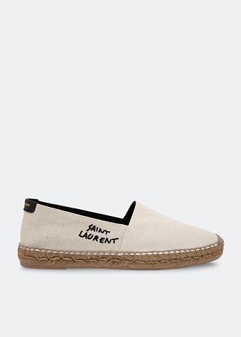 YSL Embroidered Espadrille Flat White