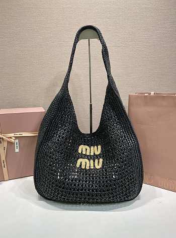 Miu Miu Raffia crochet-knit Woven black hobo bag - 42.5x32x9cm