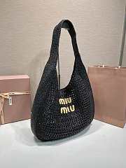 Miu Miu Raffia crochet-knit Woven black hobo bag - 42.5x32x9cm - 5