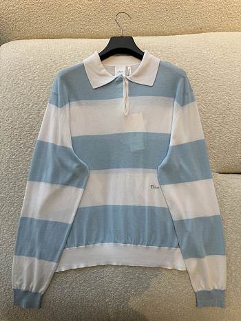 Dior Marinière Long-Sleeved Polo Blue Shirt - Unahubs