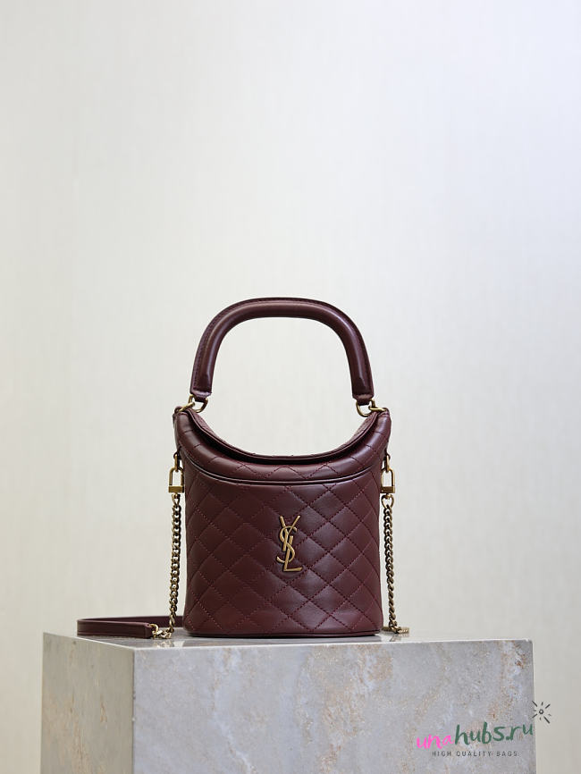 YSL Gaby bucket bag lambskin burgundy 19x17x15cm - Unahubs - 1
