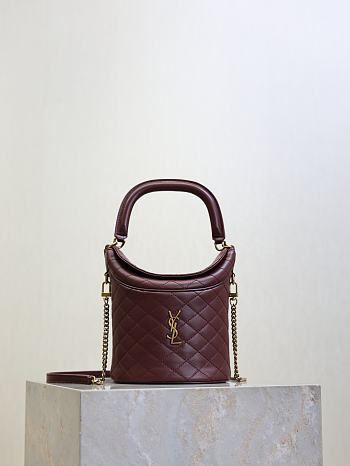 YSL Gaby bucket bag lambskin burgundy 19x17x15cm - Unahubs