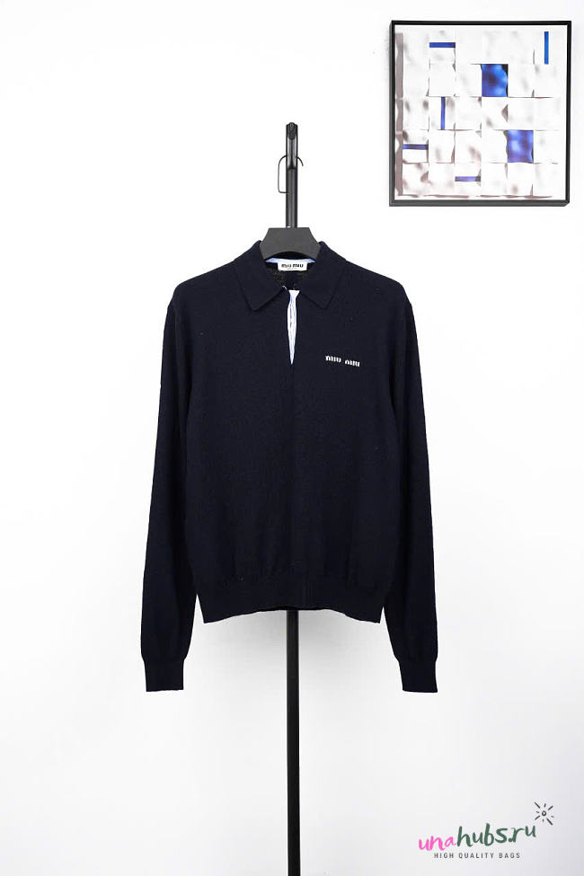 Miu Miu Cashmere navy blue polo sweater - Unahubs - 1