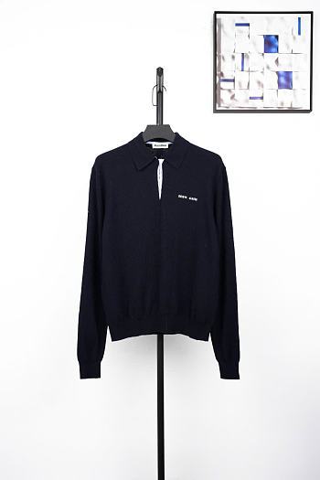 Miu Miu Cashmere navy blue polo sweater - Unahubs