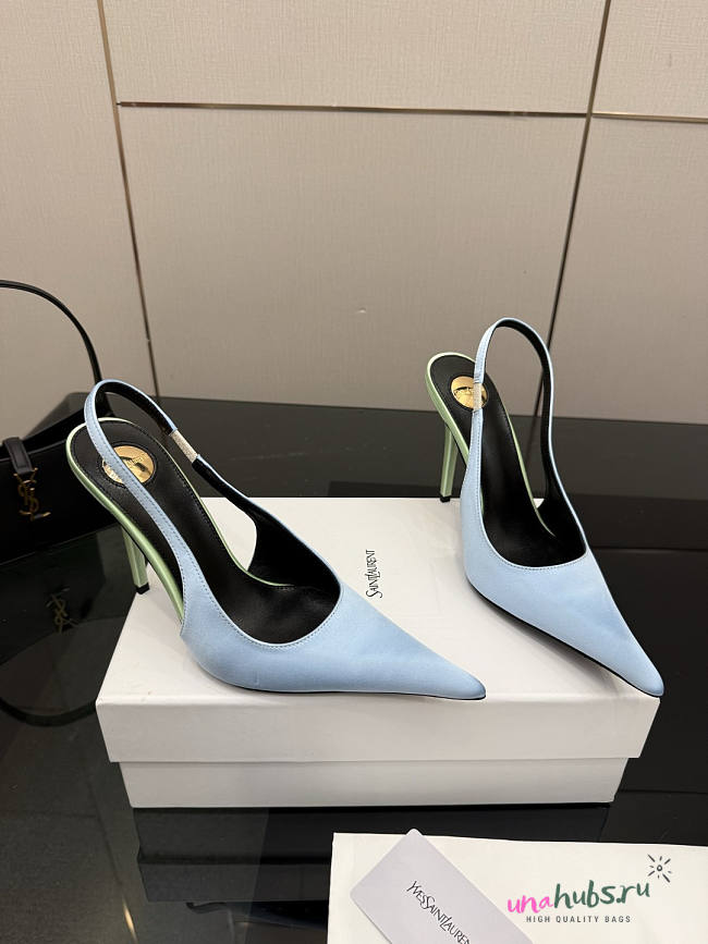 YSL Deroche slingback pumps in satin crepe blue 11cm - 1