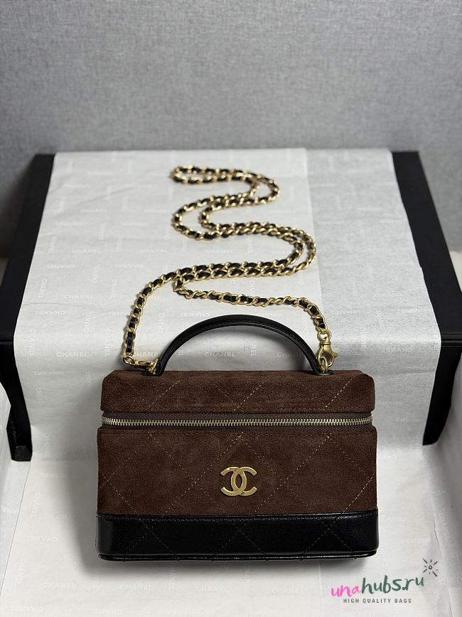 Chanel Vanity Suede Calfskin dark brown Black 17x19.5x5cm - Unahubs - 1