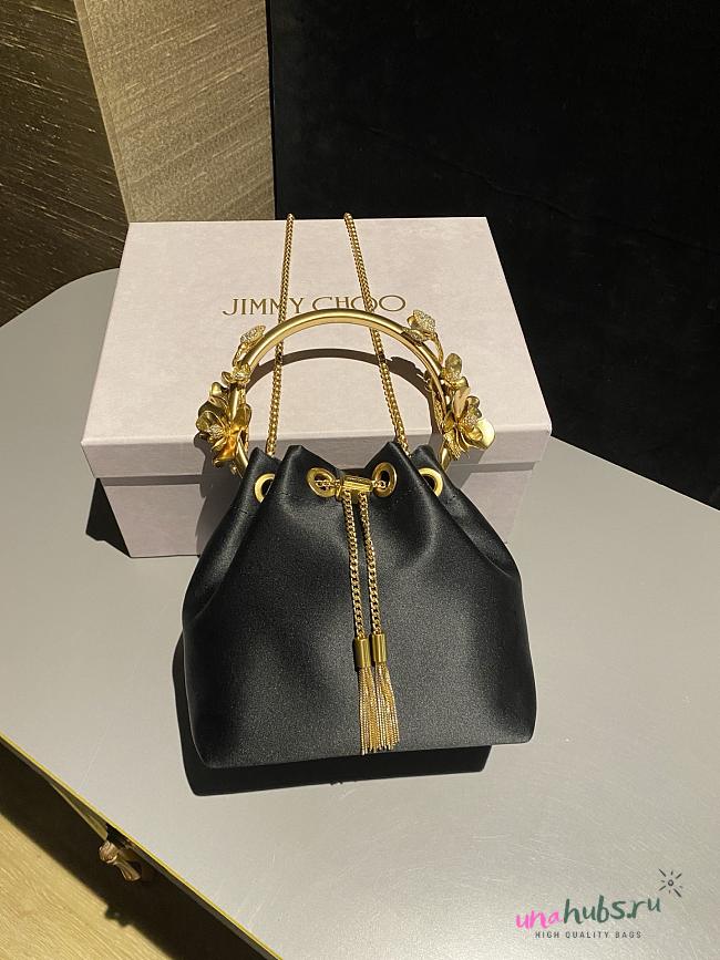 Jimmy Choo Bon Bon Black Satin Bucket Bag 16x16x9.5cm - Unahubs - 1