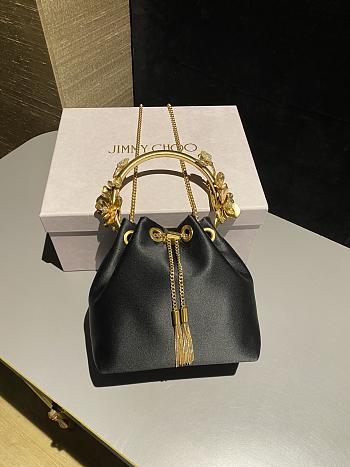 Jimmy Choo Bon Bon Black Satin Bucket Bag 16x16x9.5cm - Unahubs