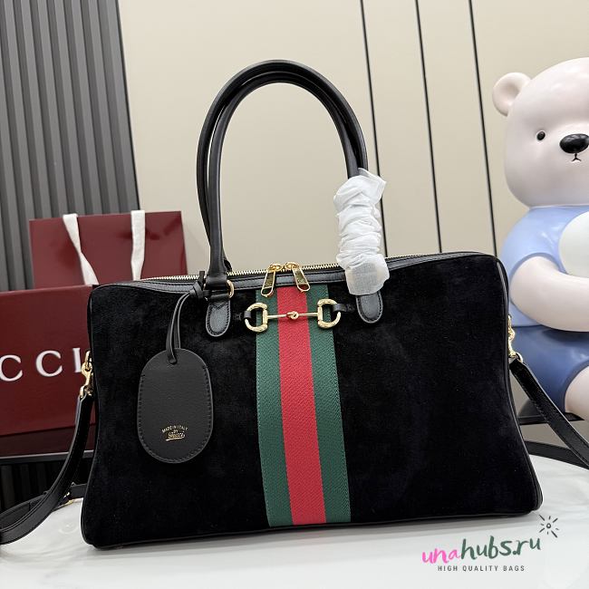 Gucci Borsetto large boston bag suede black 38.5x12.5x13cm - Unahubs - 1