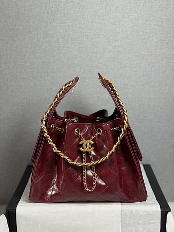 Chanel Small Handbag Shiny Crumpled Calfskin burgundy 30x26x14cm - Unahubs
