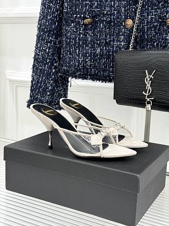 YSL Jerry mules in TPU and rhinestones white 8cm