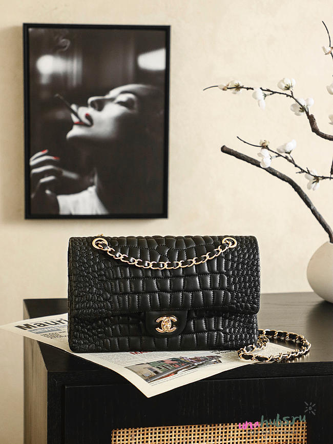 Chanel Medium Flap Bag black gold 25cm - Unahubs - 1