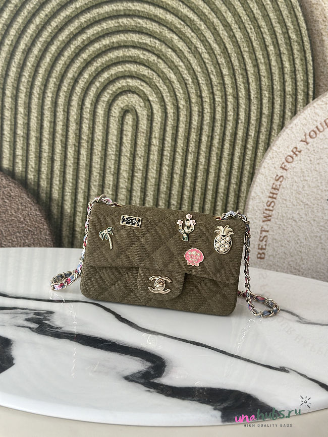 Chanel Mini Flap Bag Green canvas 25cm - 1