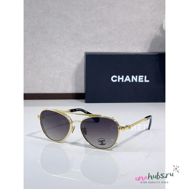Chanel Gold Grey Gradient Pilot Sunglasses - 1