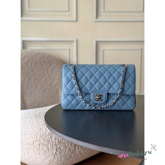 Chanel Medium Flap Bag Caviar Light Blue Silver 25cm - 1