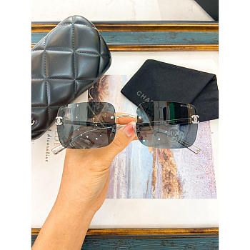 Chanel Silver Black Square Sunglasses