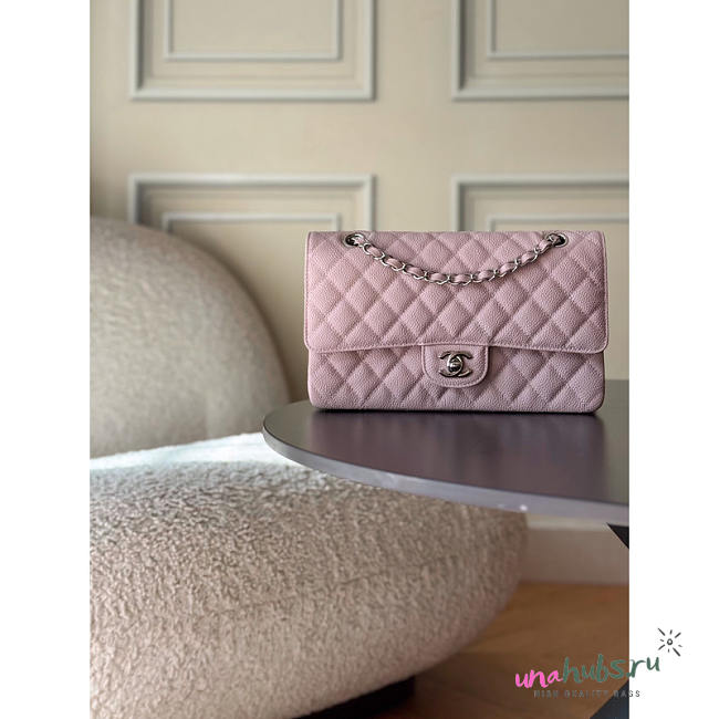 Chanel Medium Flap Bag Caviar Light pink Silver 25cm - 1